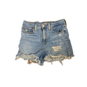 Levi’s Womens Medium Blue Distressed High Rise Denim Jean Shorts 28